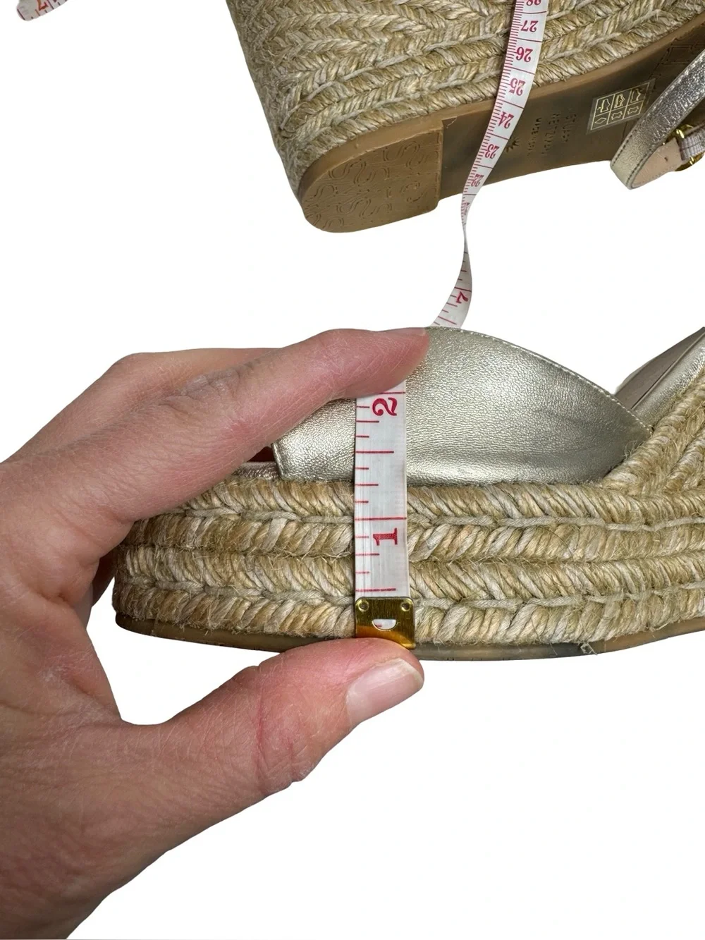Stuart Weitzman | Nudist Curve Espadrille Wedge Sandal in Gold 9.5 - Picture 8 of 11